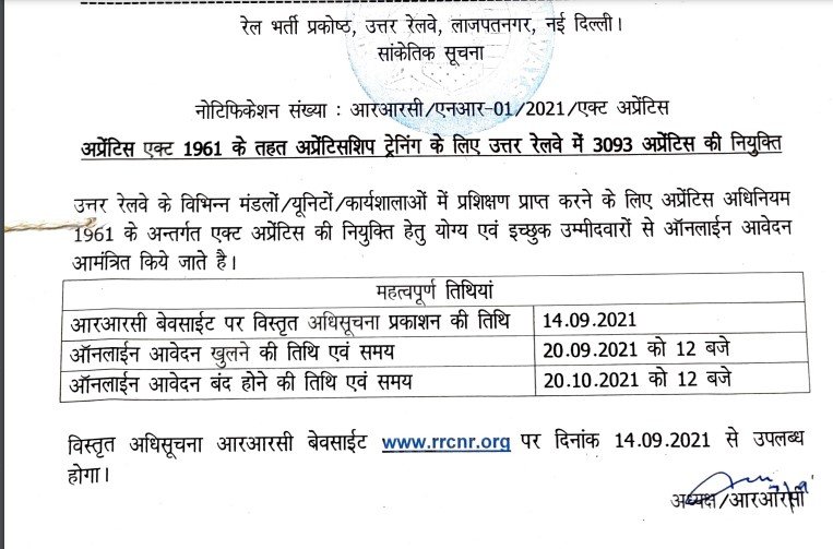 "Northern Railway Apprentice Recruitment 2021"