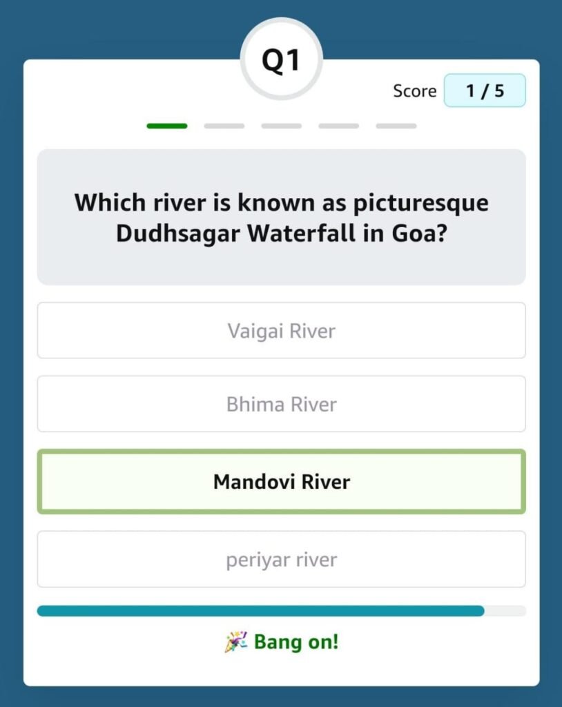 Which river is known as picturesque Dudhsagar Waterfall in Goa Amazon Quiz